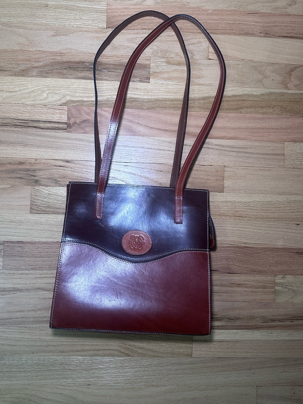 Vintage Two Tone Brown Leather Shoulder Bag